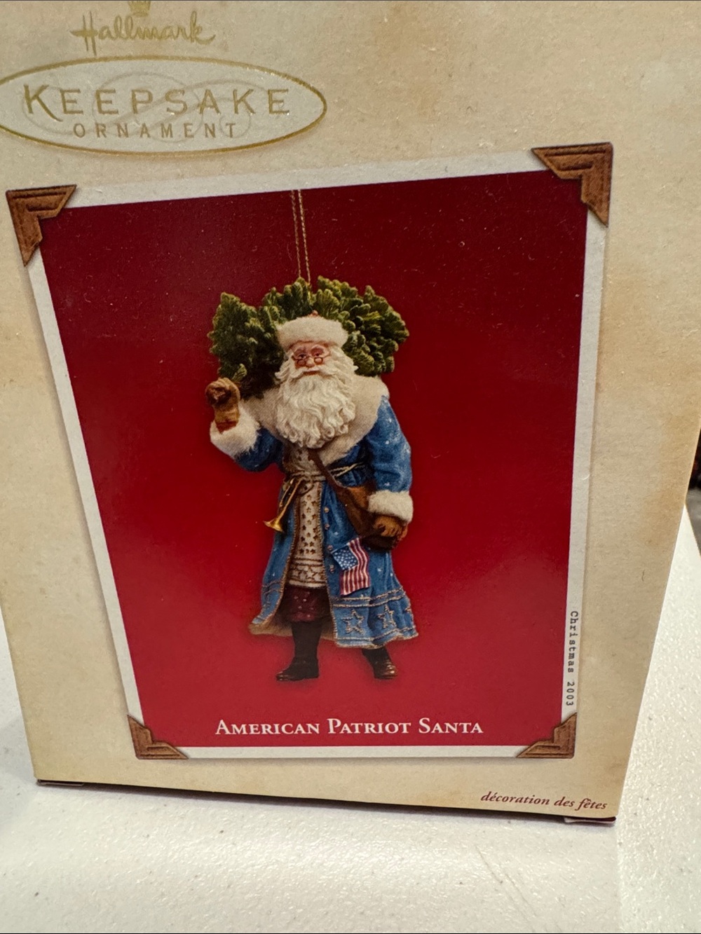 Hallmark American Patriot Santa Christmas Ornament - Blue, White, Green